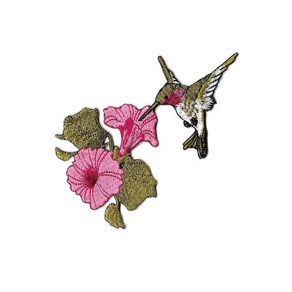 Garden SM Embroidered Iron On Applique Patch Spring Bird Hummingbird