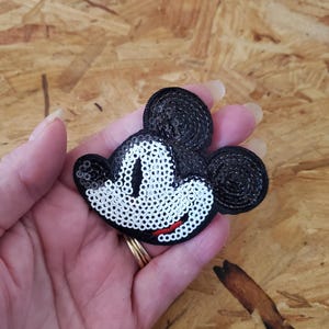 Mickey Mouse - Cool - Classic Side View - Retro - Sequin Iron On Patch  - Crafts - Vacation