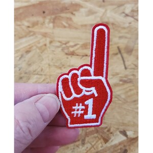 Sports - Finger - Number 1 - Little League - Sports - Coach - Embroidered Iron On Patch - Crafts - Red