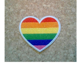 Heart - Love - Rainbow - Embroidered Iron On Applique Patch - Hats, Jeans, Crafts