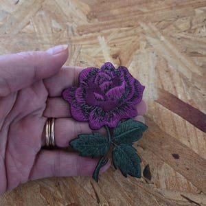 Rose - Flower - Garden - Single Purple Rose - Love - Embroidered Iron On Applique Patch