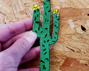 Cactus W/Flowers - Desert - Southwestern Embroidered Iron On Patch - 4 7/8"H