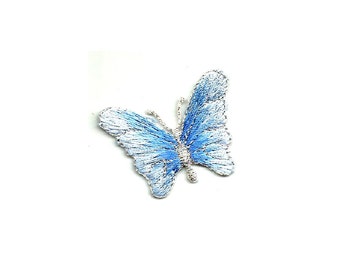 Butterfly - Insect - Blue/Metallic Silver - Crafts - Embroidered Iron On Patch - Mask Crafts