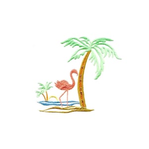 Flamingo - Tropical - Palm Trees - Fully Embroidered Iron On Applique Patch - SM