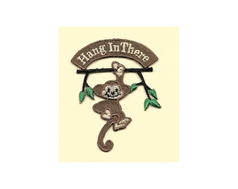 Monkey - Wild Animals - Jungle - Zoo - Hang In There - Embroidered Iron On Patch - Crafts