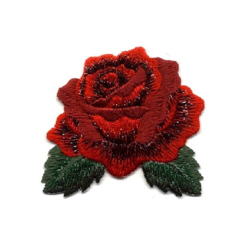 Red Rose Open Petals and Stem Flower Iron on Applique Etsy