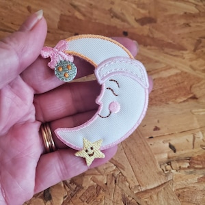Moon - Star - Baby Design - Nursery - Shower - Crafts - Embroidered Iron On Applique Patch
