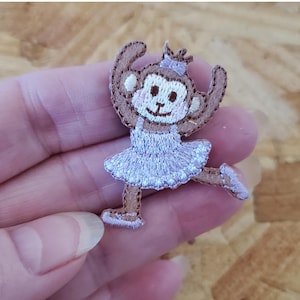 Ballerina - Dance - Monkey - Embroidered Iron On Applique Patch - Lilac - Crafts