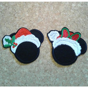 Mickey Minnie Mouse - Christmas - Santa - Embroidered Iron On Applique Patch - Crafts - 2PC