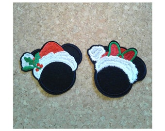 Mickey Minnie Mouse - Christmas - Santa - Embroidered Iron On Applique Patch - Crafts - 2PC