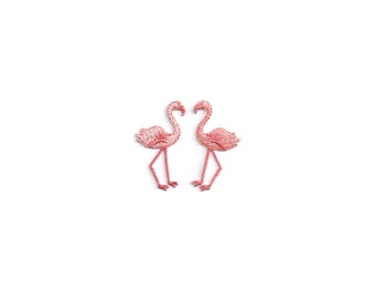 Flamingo - Tropical - Bird - Embroidered Iron On Patch - Mini Set Of 2 - 1.5"H - Crafts