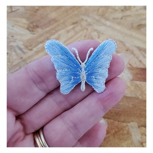 May include: A light blue embroidered butterfly applique with silver accents.