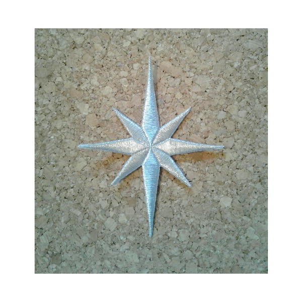 4"H - Christmas - Nativity - Star- Liturgical - Vestment - Banners -Embroidered Silver Metallic Iron On Applique Emblem Patch