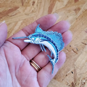 Sailfish - Fishing - Deep Sea Fishing - Sports Fishing - Crafts - Hats - Embroidered Iron On Patch - 2 1/4&quot;W