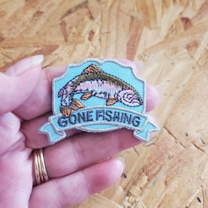 Fishing - &quot;Gone Fishing&quot; - Sports - Embroidered Iron On Patch - Crafts - Hats - Pockets - Vests - A