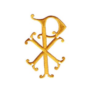 Chi-Rho Christogram-Liturgical-Vestment-Embroidered Iron On Symbol Emblem Patch - Yellow Gold Rayon