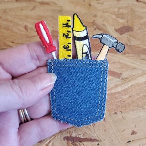 Tools - Boy's Pocket Patch - Daddy's Little Helper - Iron On Denim Pocket Patch W/Embroidered Boys Tools - Crafts