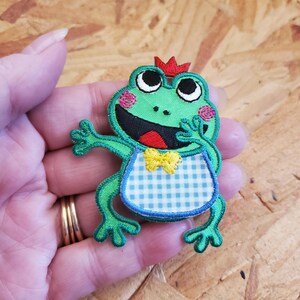 Frog - Boy - Prince - W/Bowtie & Checkered Bib - Iron On Applique Patch - B