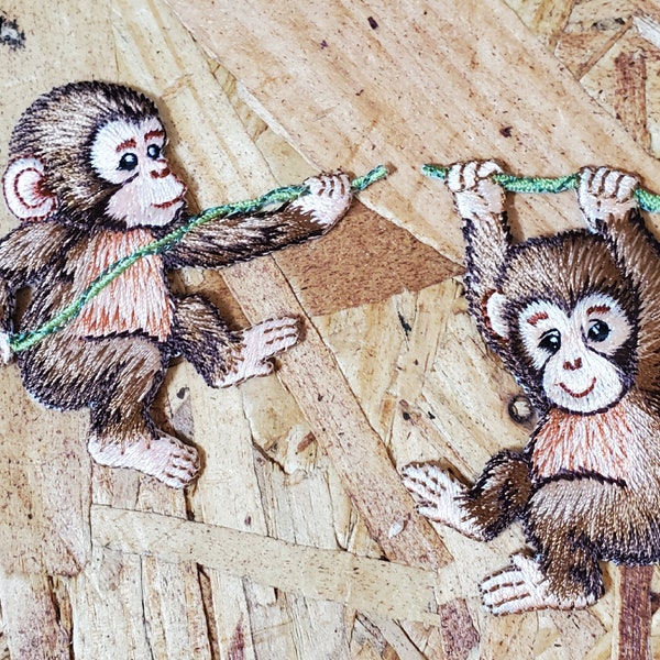 Monkey - Wild Animals - Jungle - Zoo - Embroidered Iron On Patch - Crafts - Set Of 2