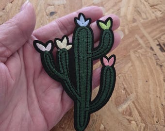 Cactus W/Flowers - Desert - Southwestern - Embroidered Iron On Patch - Crafts
