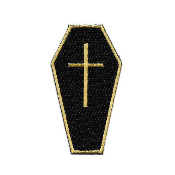 Coffin - Casket - Skeleton - Halloween - Gothic - Grave - RIP - Embroidered Iron On Patch C