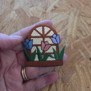 Flowers - Tulips - Window box - Spring - Embroidered Iron On Applique Patch - Crafts