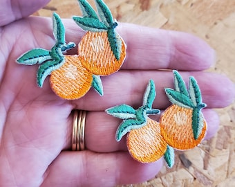 Fruit - Oranges - Orange - Citrus - Food - Health - Face Masks - Embroidered Iron On Applique Patch - 2PCS - C