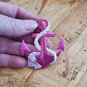 Anchor - Nautical - Pink Anchor W/White Rope - Embroidered Iron On Patch