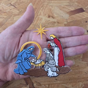 Christmas - Nativity W/Star - Holiday Crafts - Embroidered Iron On Patch - 2PC Set - 3.5"W