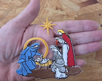 Christmas - Nativity W/Star - Holiday Crafts - Embroidered Iron On Patch - 2PC Set - 3.5"W