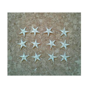 ONE DOZEN 12 - Embroidered Silver Metallic Stars - Iron On Patches - Crafts - Costumes - Flags - 5/8"