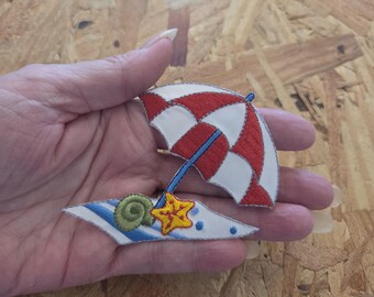 Beach - Umbrella - Summer - Vacation - Seashells - Embroidered Iron On Patch