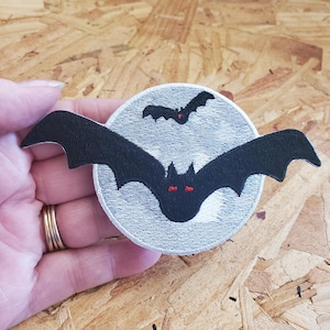 Bat - Full Moon - Black - Vampire - Halloween - Gothic - Embroidered Iron On Patch - Crafts