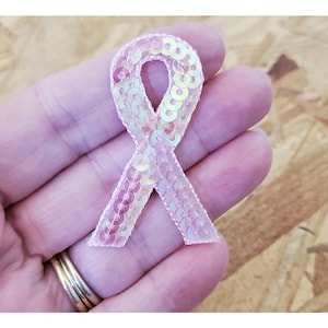 Breast Cancer Awareness Ribbon - Support - Light Pink Sequined Iron On Patch