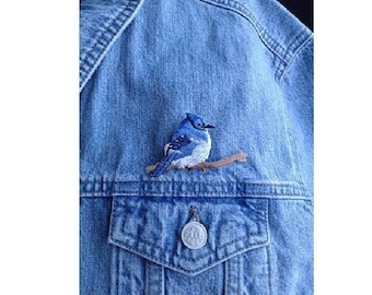 Blue Jay Pin Brooch - Bird - Spring - Embroidered - Theme Jewlery