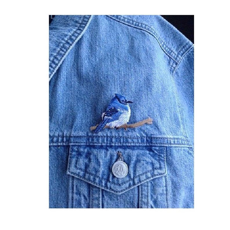 Blue Jay Pin Brooch Bird Spring Embroidered Theme Jewlery image 1