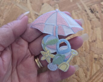 Beach - Summer Fun In Pastels - Umbrella, Ball, Pail & Shovel Iron On Patch