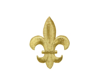 Fleur De Lis - Gold Metallic - Embroidered Iron On Applique Patch - 2.5" High