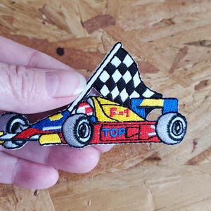 Race Car - Racing - Checkered Crossed Flags - Iron On Patch - Racing Theme-EXCELLENT QUALITY