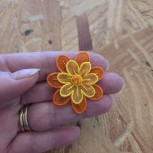 Flower - Orange & Yellow Layered Flower - Iron On Applique Patch - Crafts - 1 1/2"