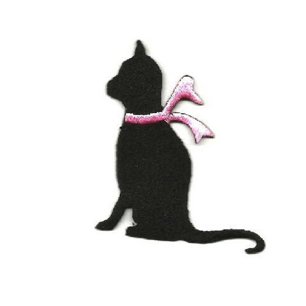 Cat - Kitten - Pet - Domestic - Black Silhouette - Embroidered Iron On Applique Patch - L