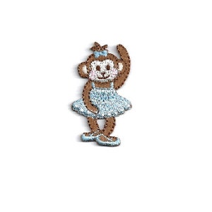 Ballerina - Dance - Monkey - Embroidered Iron On Applique Patch - Blue