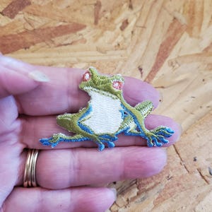Frog - Nature - Looking Left - Embroidered Iron On Applique Patch - Crafts