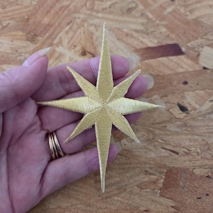 4"H - Christmas - Nativity - Star- Liturgical - Vestment - Banners -Embroidered Gold Metallic Iron On Applique Emblem Patch
