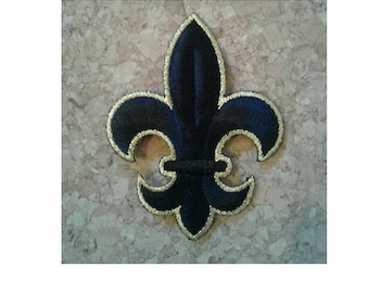 Fleur De Lis - Mardi Gras - New Orleans - Black & Gold Embroidered Iron On Applique Patch - 2.5" High