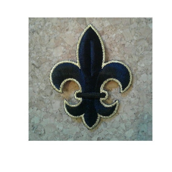 Fleur De Lis - Mardi Gras - New Orleans - Black & Gold Embroidered Iron On Applique Patch - 2.5" High