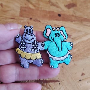 Hippo - Elephant - Dancing - Dance - Embroidered Iron On Applique Patch - Crafts