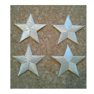 Stars - Star - Silver - Embroidered Silver Metallic Stars Iron On Patches - Crafts, Costumes, School, Awards - Set Of 4 -  2 3/8"