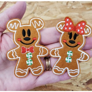 Mickey Minnie Gingerbread Set - Cookie  - Christmas - Holiday - Embroidered Iron On Applique Patch - Crafts - B