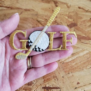Golf - Golfing - Golf Club - Visors - Shirt Logo - Crafts - Embroidered Gold Metallic Iron On Patch